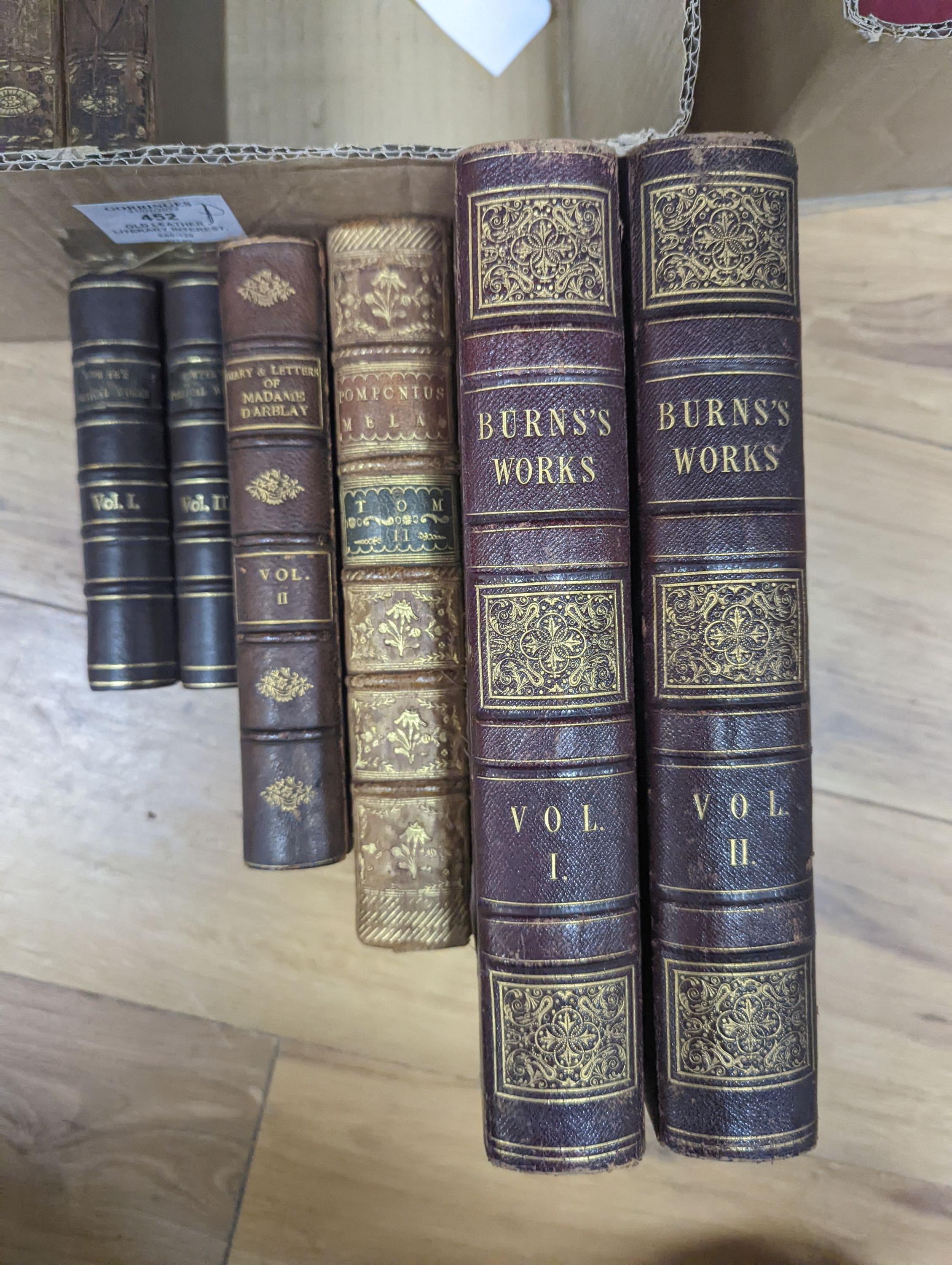 Old leather - Literary Interest, various bindings, 18th/19th century (59 vols) (in 2 boxes).
